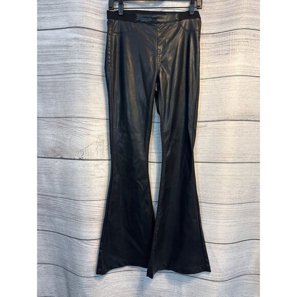 BLANK NYC Black Faux Leather Pull up Bell Bottom Flare Pants Size 27 - Picture 1 of 3